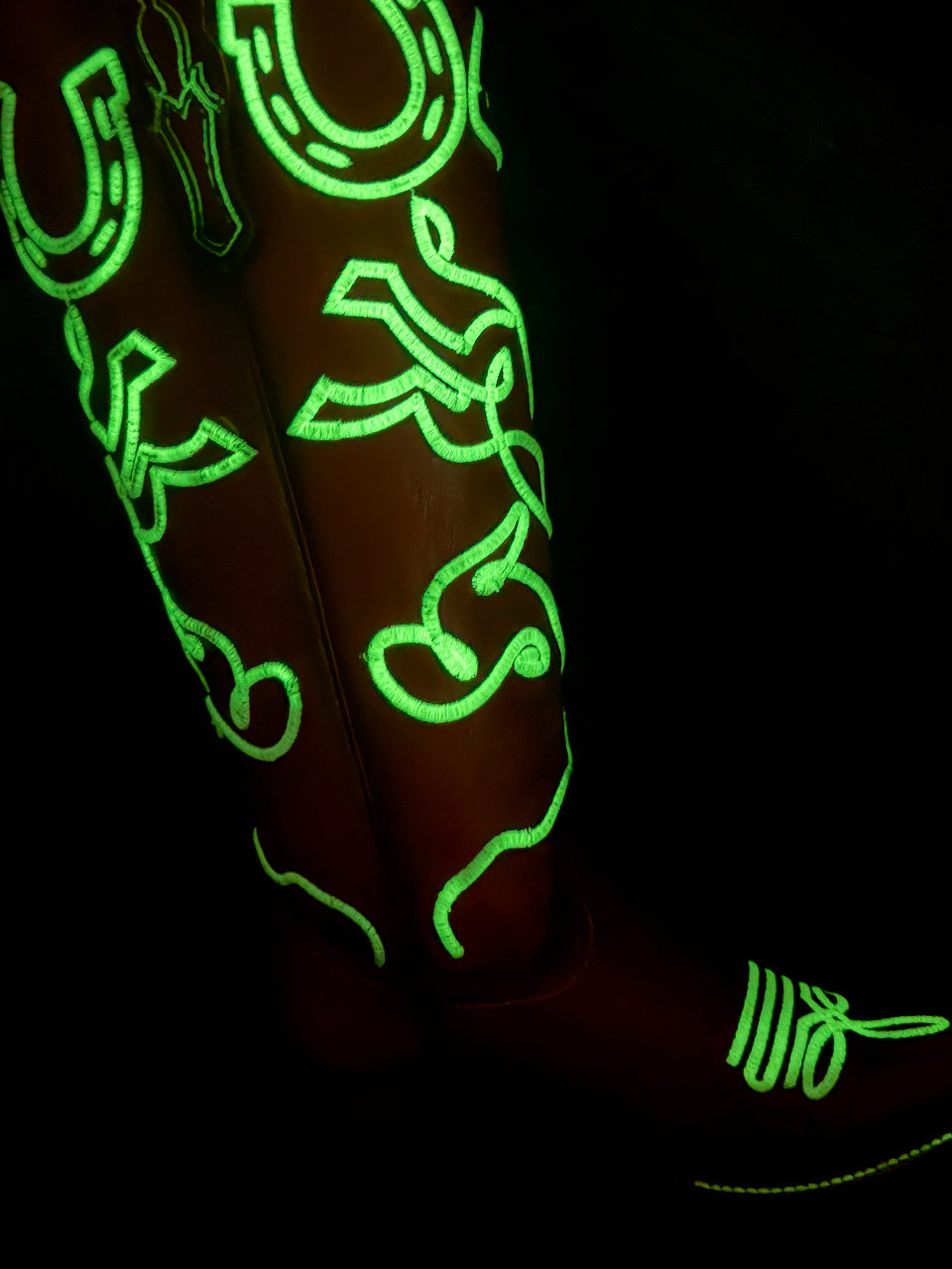 Women's Corral Red Genuine Cowboy Boots with Embroidery Glow in The Dark Tall Top