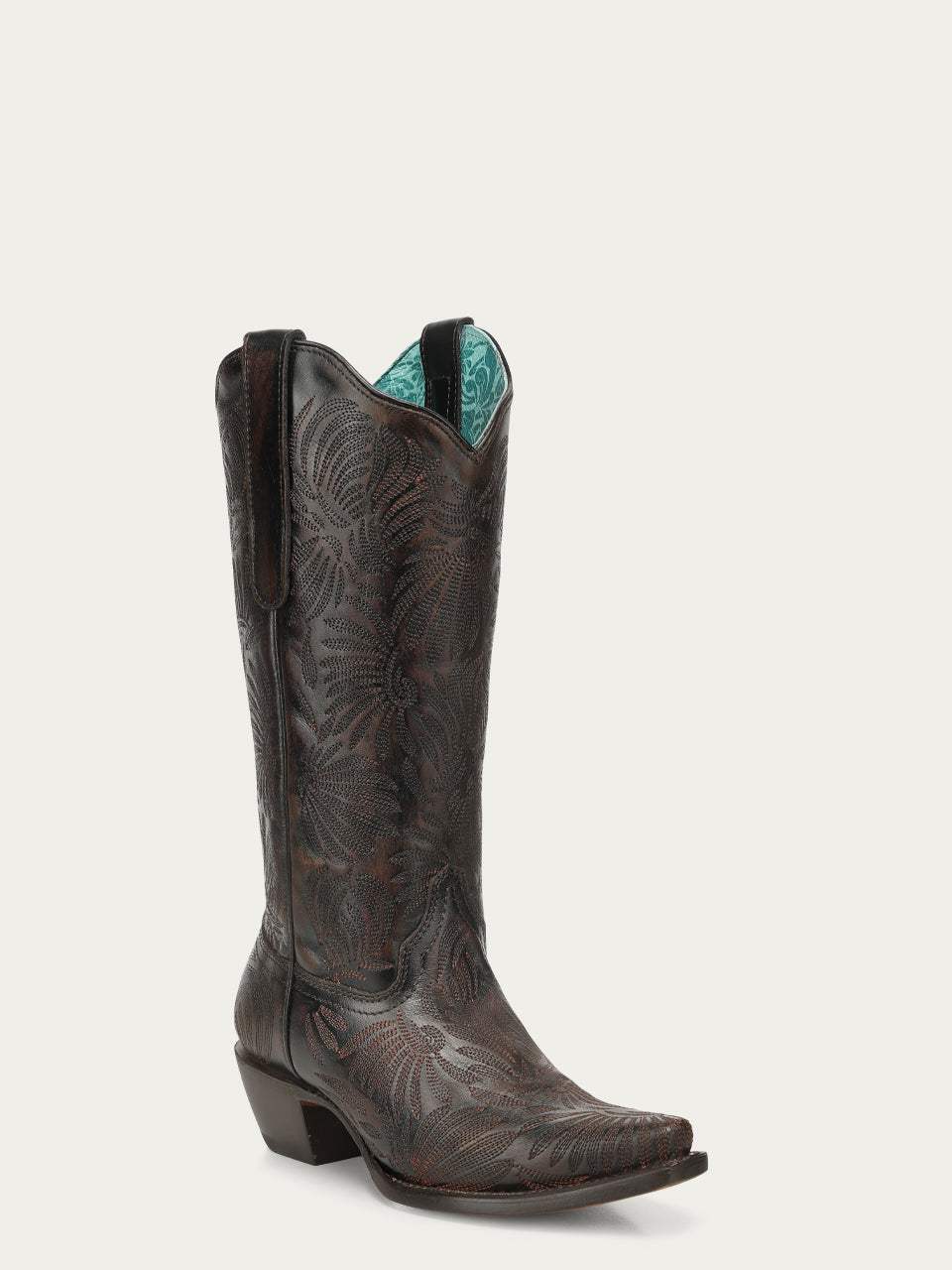 Women's Corral Black Genuine Leather Boots with Honey Floral Petal Embroidery