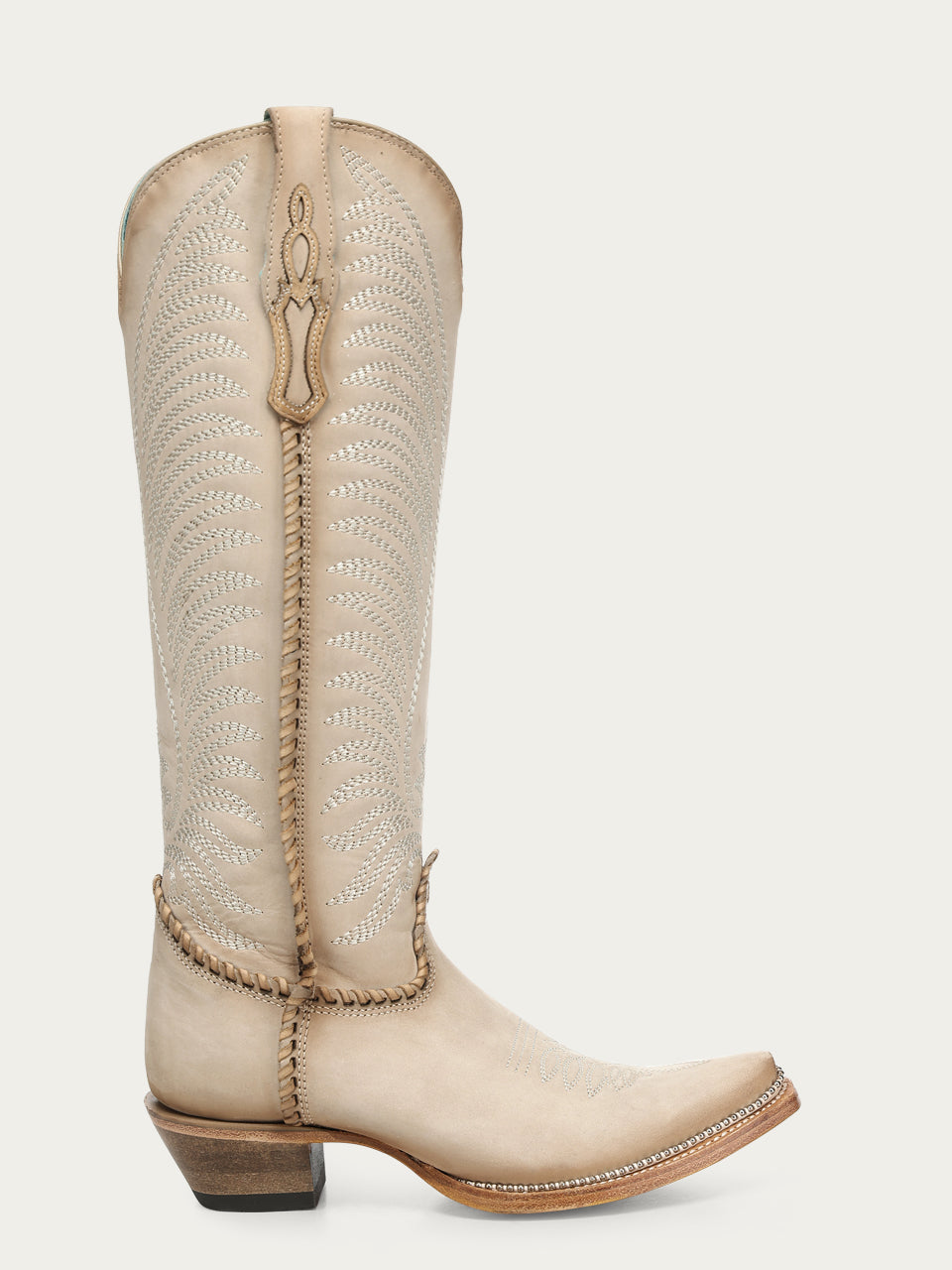 Women's Corral Bone Genuine Leather Boots with Embroidery & Woven & Metallic Welt Tall Top