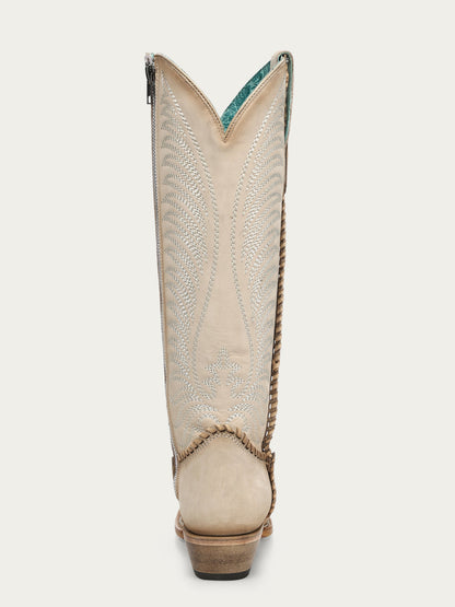 Women's Corral Bone Genuine Leather Boots with Embroidery & Woven & Metallic Welt Tall Top