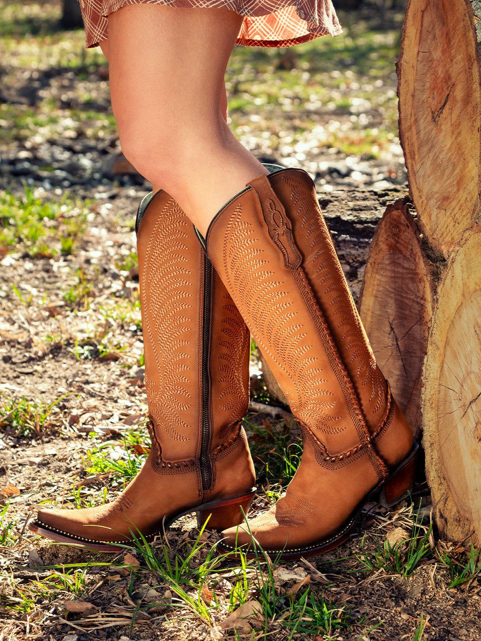 Women's Corral Honey Genuine Leather Boots with Embroidery & Woven & Metallic Welt Tall Top