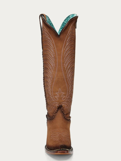 Women's Corral Honey Genuine Leather Boots with Embroidery & Woven & Metallic Welt Tall Top