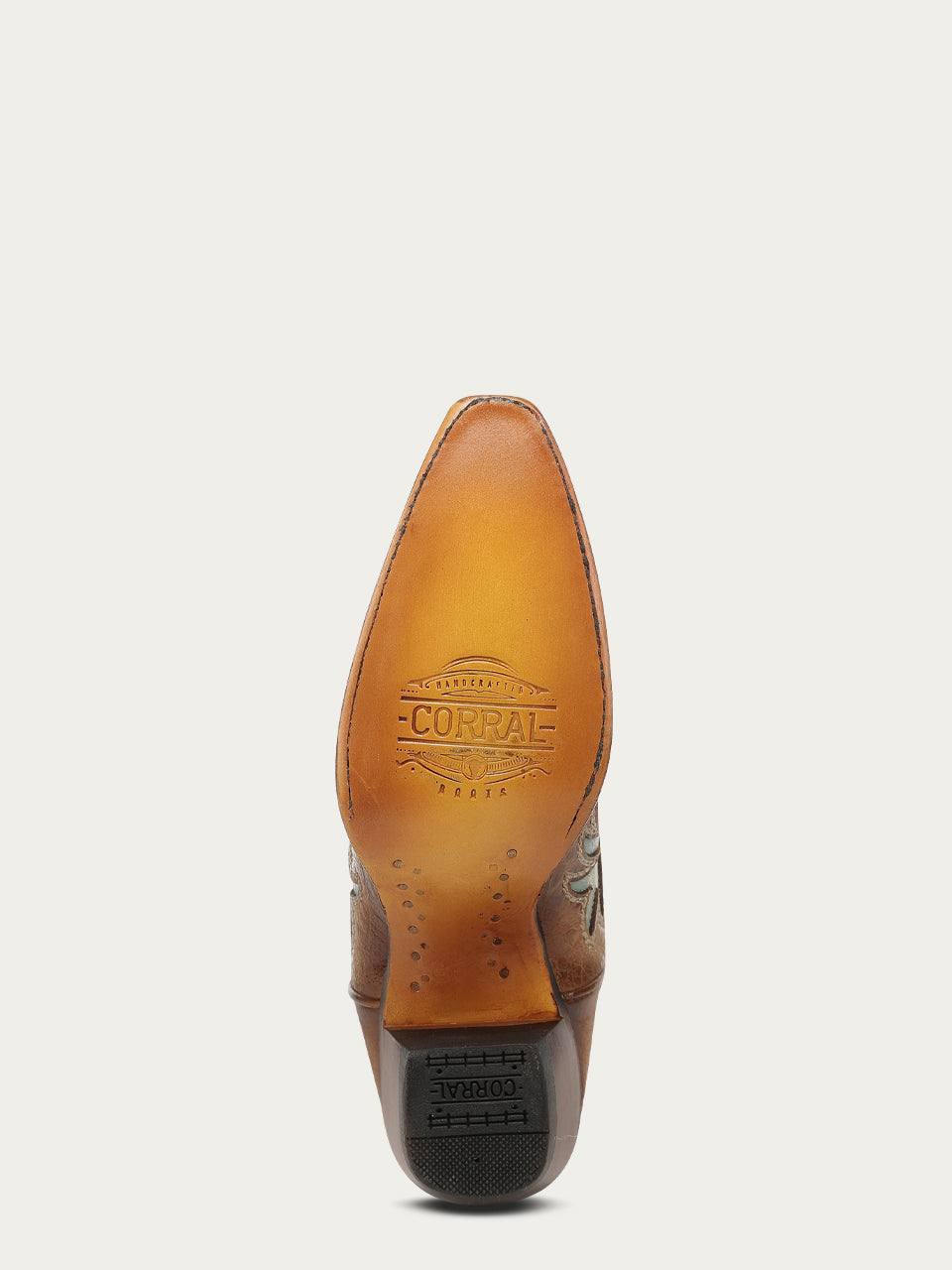Women's Corral Sand Genuine Leather Boots with Heart Inlay & Embroidery & Studs & Berbed Wire Woven