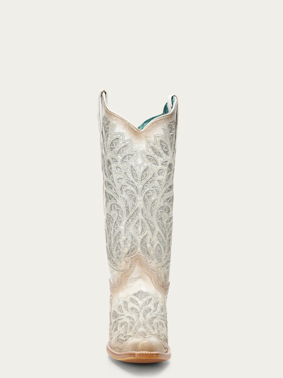 Women's Corral White Genuine Leather Boots with Glitter Inlay & Embroidery
