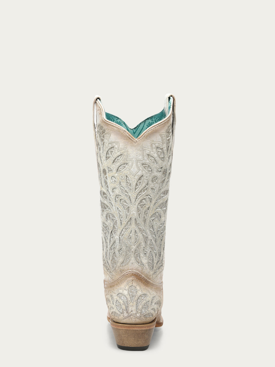 Women's Corral White Genuine Leather Boots with Glitter Inlay & Embroidery