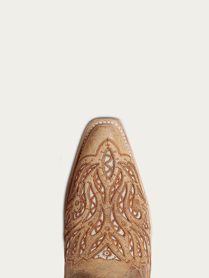 Women's Corral Sand Genuine Leather Boots with Glitter Inlay & Embroidery