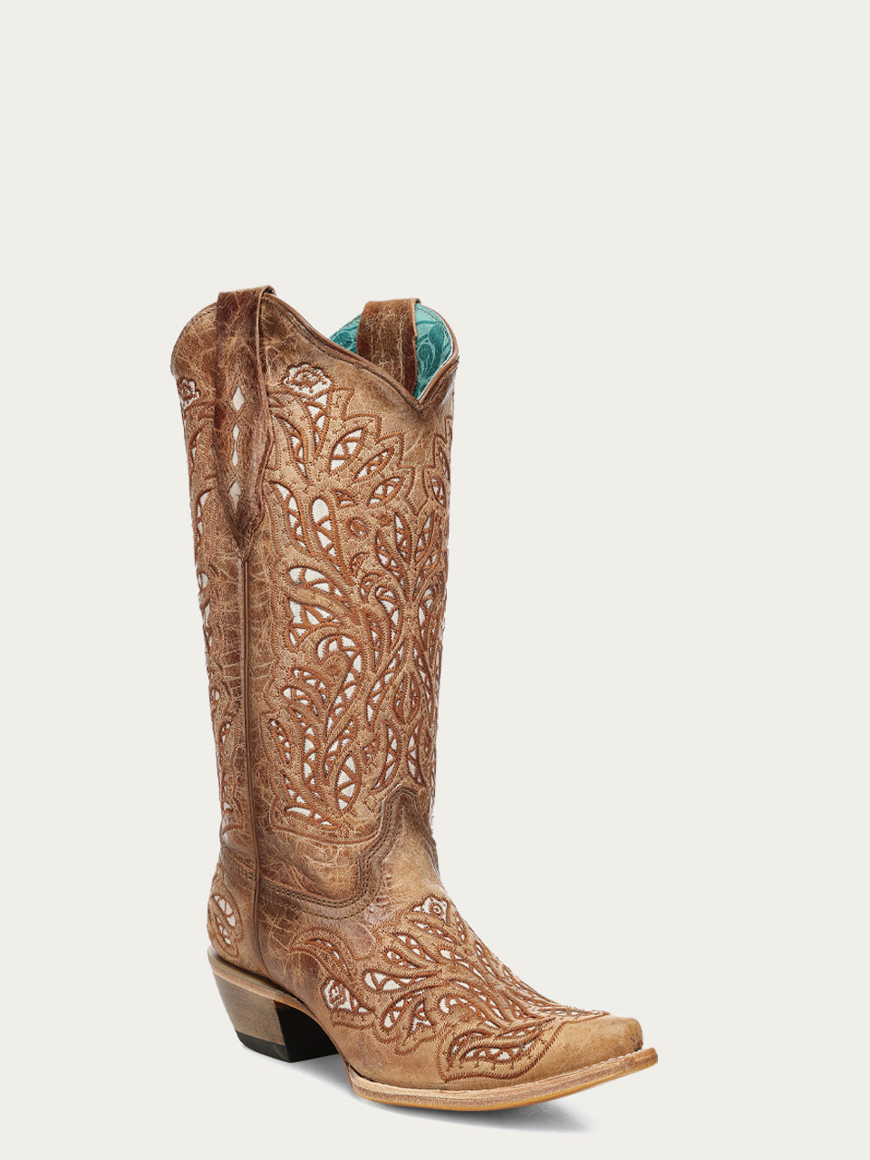 Women's Corral Sand Genuine Leather Boots with Glitter Inlay & Embroidery