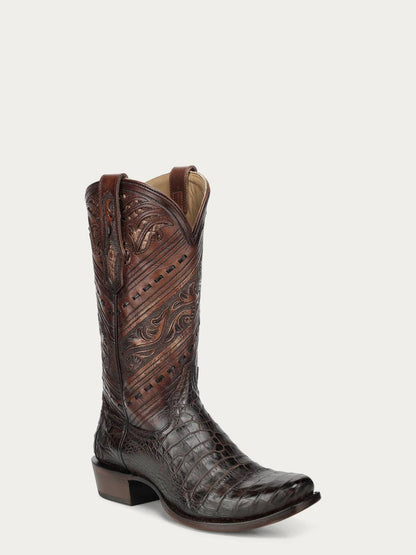 Men's Corral Honey Genuine Alligator Boots with Tooled & Handwoven