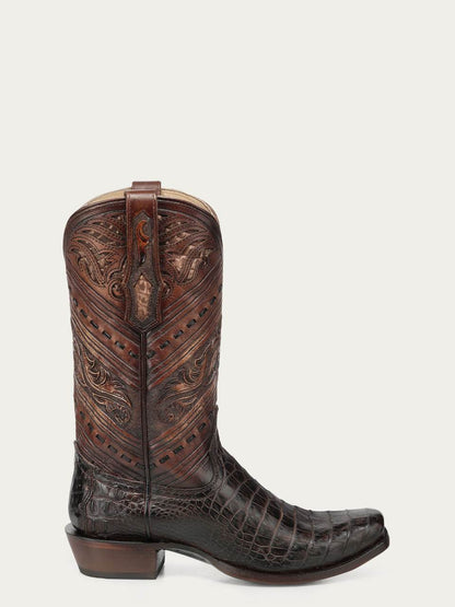 Men's Corral Honey Genuine Alligator Boots with Tooled & Handwoven