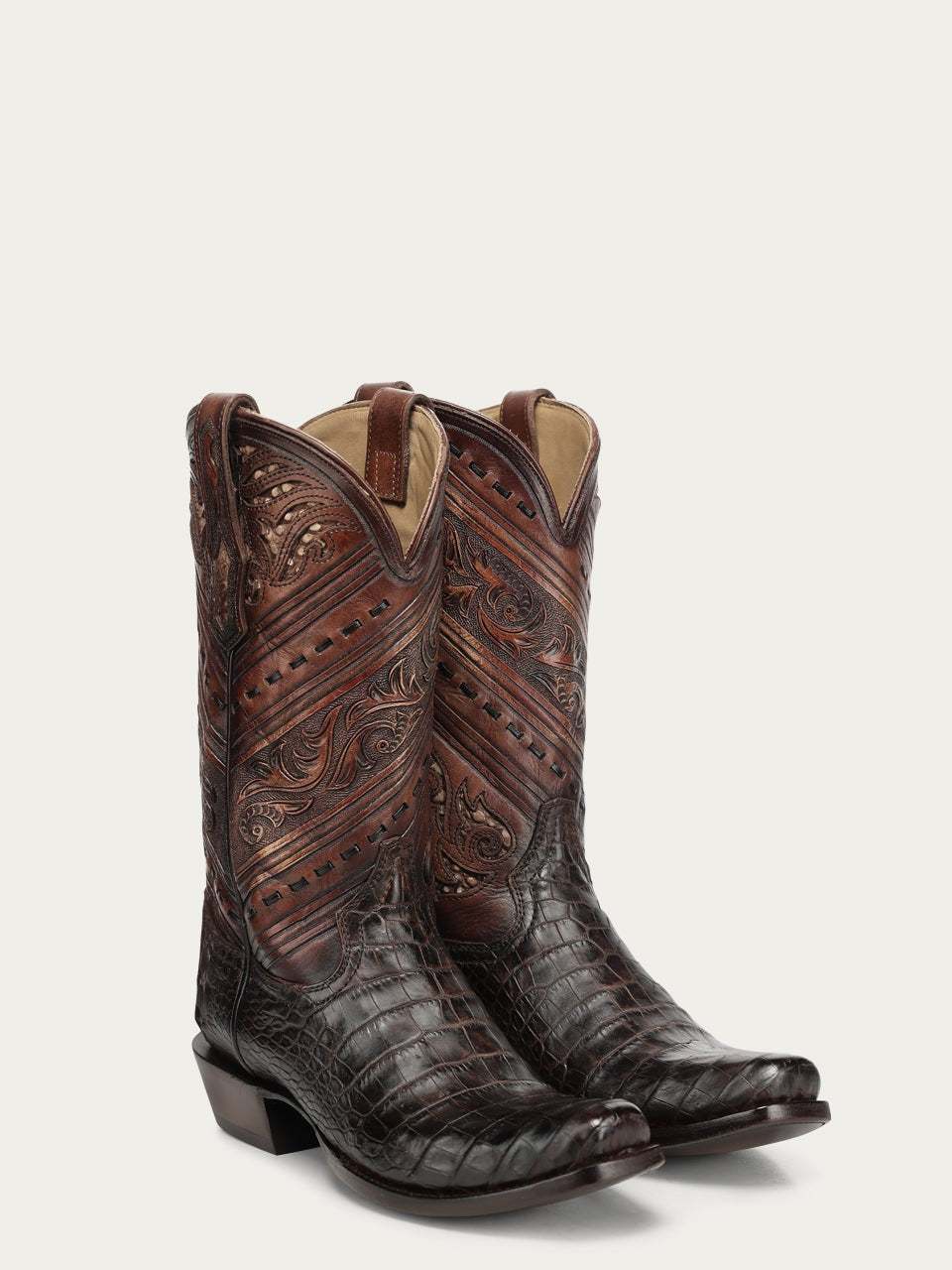 Men's Corral Honey Genuine Alligator Boots with Tooled & Handwoven