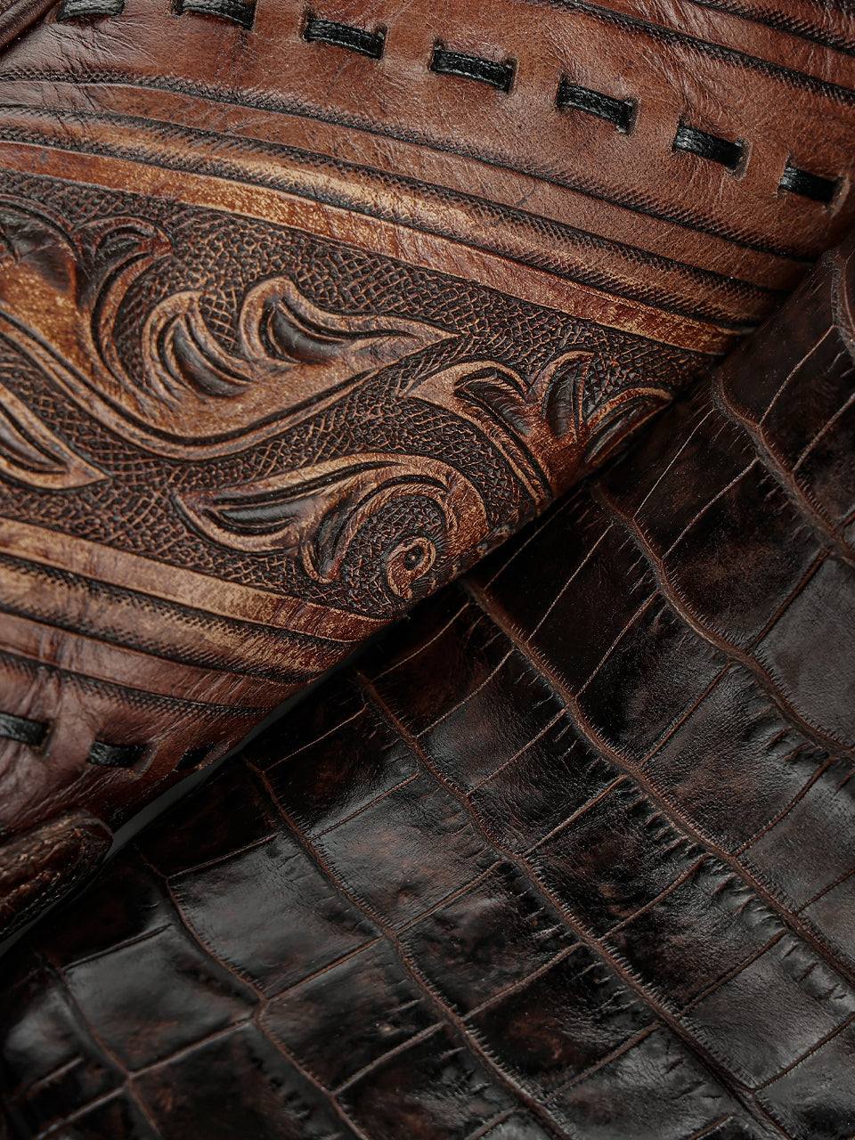 Men's Corral Honey Genuine Alligator Boots with Tooled & Handwoven