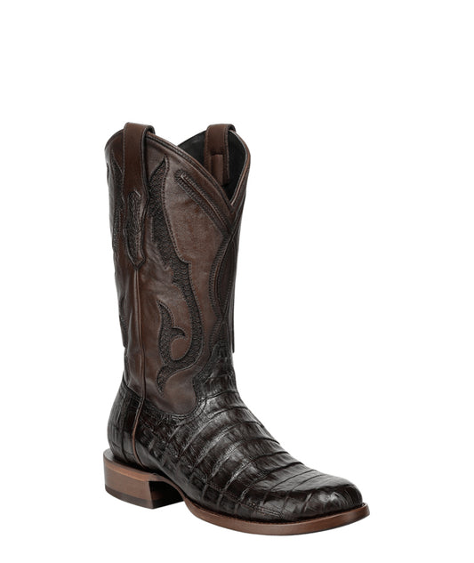 Men's Corral Brown Genuine Caiman Boots with Inlay & Embroidery