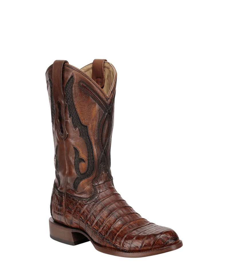 Men's Corral Honey Genuine Caiman Boots with Inlay & Embroidery