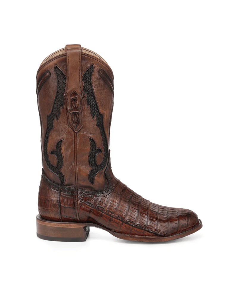 Men's Corral Honey Genuine Caiman Boots with Inlay & Embroidery