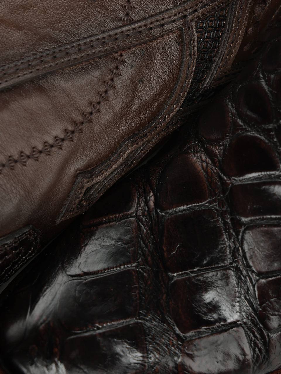 Men's Corral Brown Genuine American Alligator Boots with Inlay & Embroidery & Woven