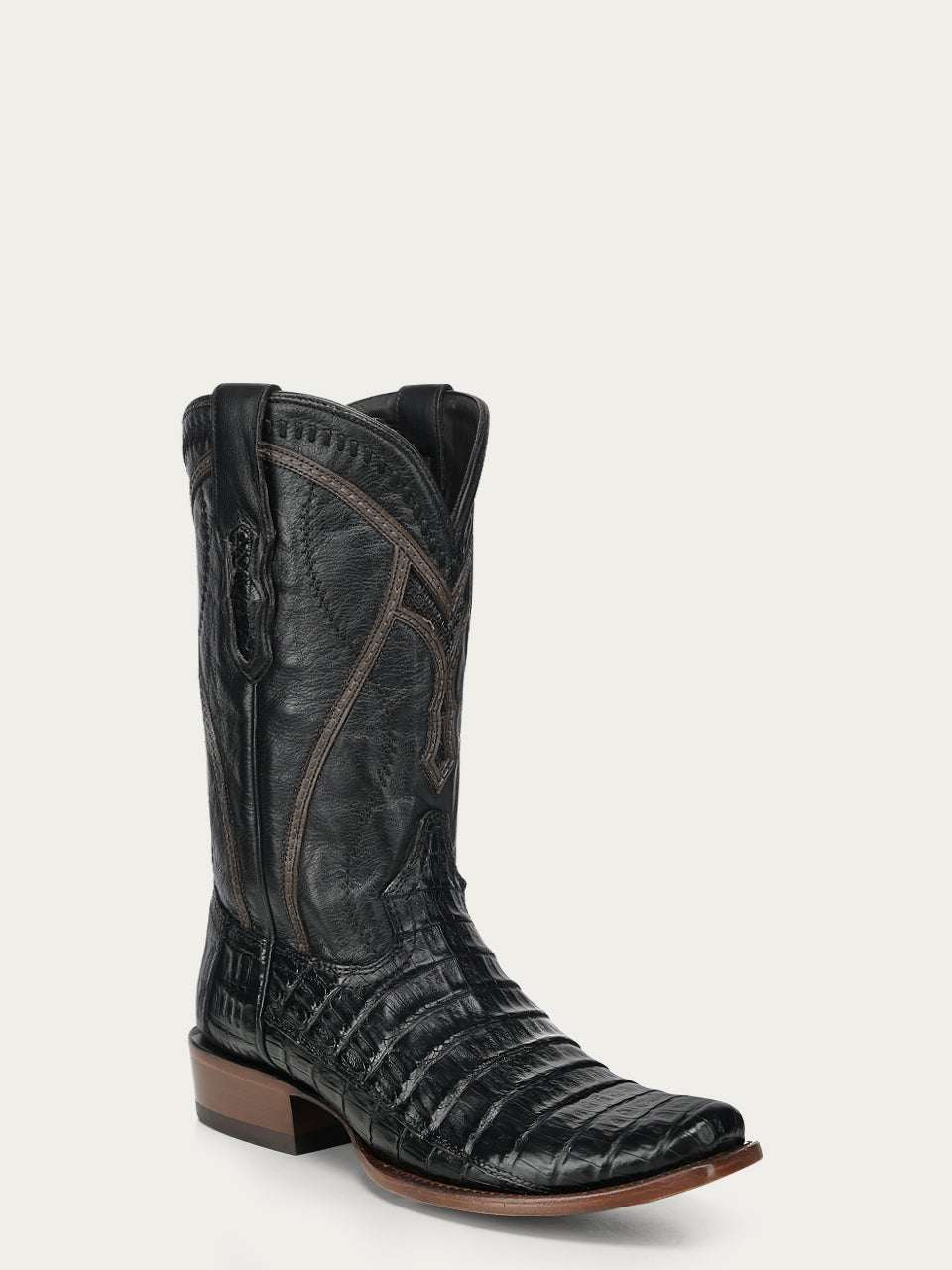 Men's Corral Black Genuine Caiman Boots with Inlay & Embroidery & Woven