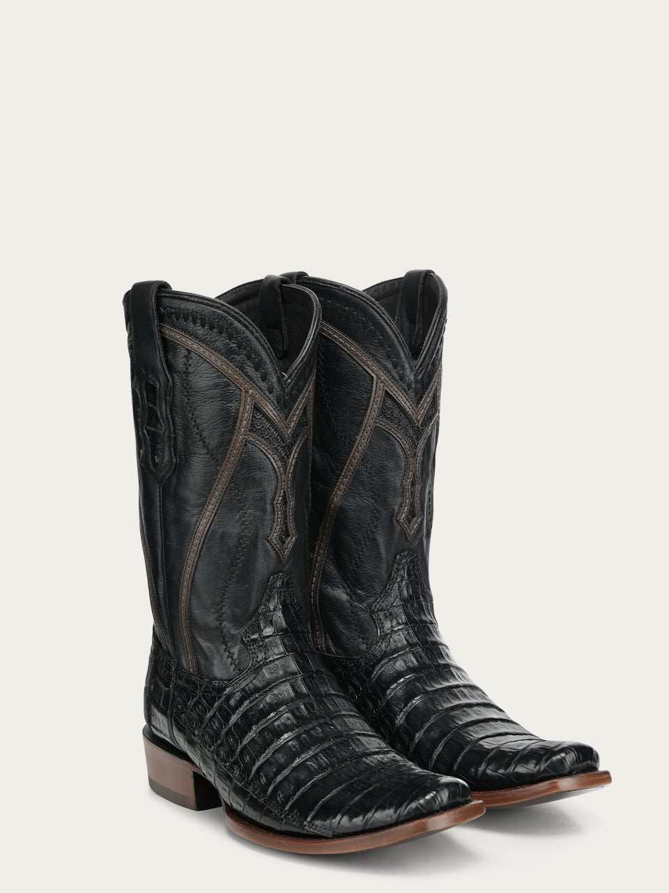 Men's Corral Black Genuine Caiman Boots with Inlay & Embroidery & Woven