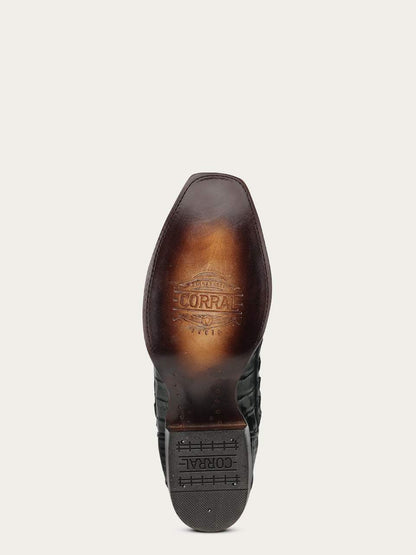 Men's Corral Black Genuine Caiman Boots with Inlay & Embroidery & Woven