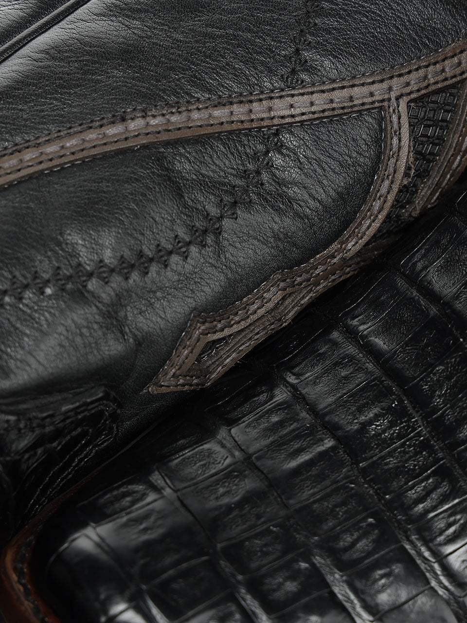 Men's Corral Black Genuine Caiman Boots with Inlay & Embroidery & Woven