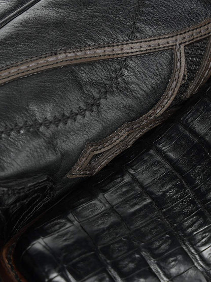 Men's Corral Black Genuine Caiman Boots with Inlay & Embroidery & Woven