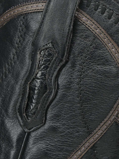 Men's Corral Black Genuine Caiman Boots with Inlay & Embroidery & Woven