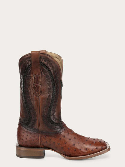Men's Corral Cognac Genuine Full Quill Ostrich Boots with Inlay & Embroidery