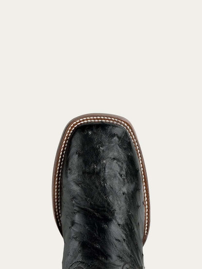Men's Corral Black Genuine Ostrich Boots with Inlay & Embroidery