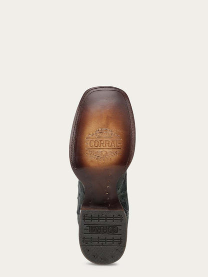 Men's Corral Black Genuine Ostrich Boots with Inlay & Embroidery