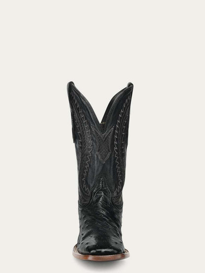 Men's Corral Black Genuine Ostrich Boots with Inlay & Embroidery