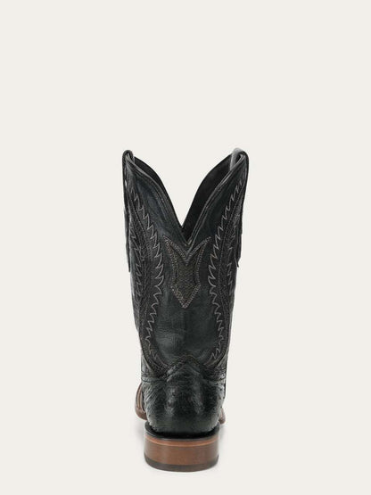 Men's Corral Black Genuine Ostrich Boots with Inlay & Embroidery