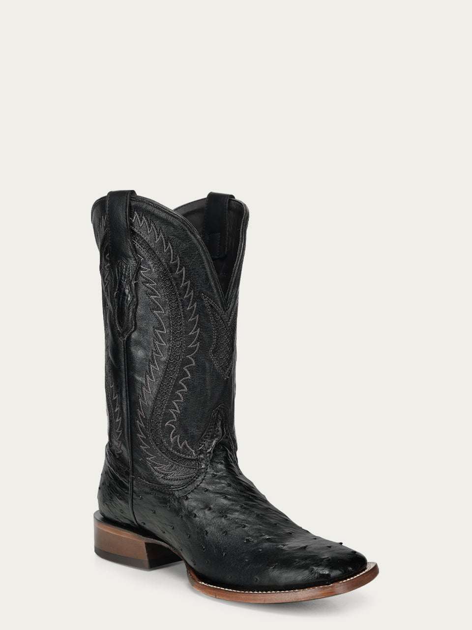 Men's Corral Black Genuine Ostrich Boots with Inlay & Embroidery