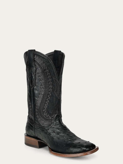 Men's Corral Black Genuine Ostrich Boots with Inlay & Embroidery