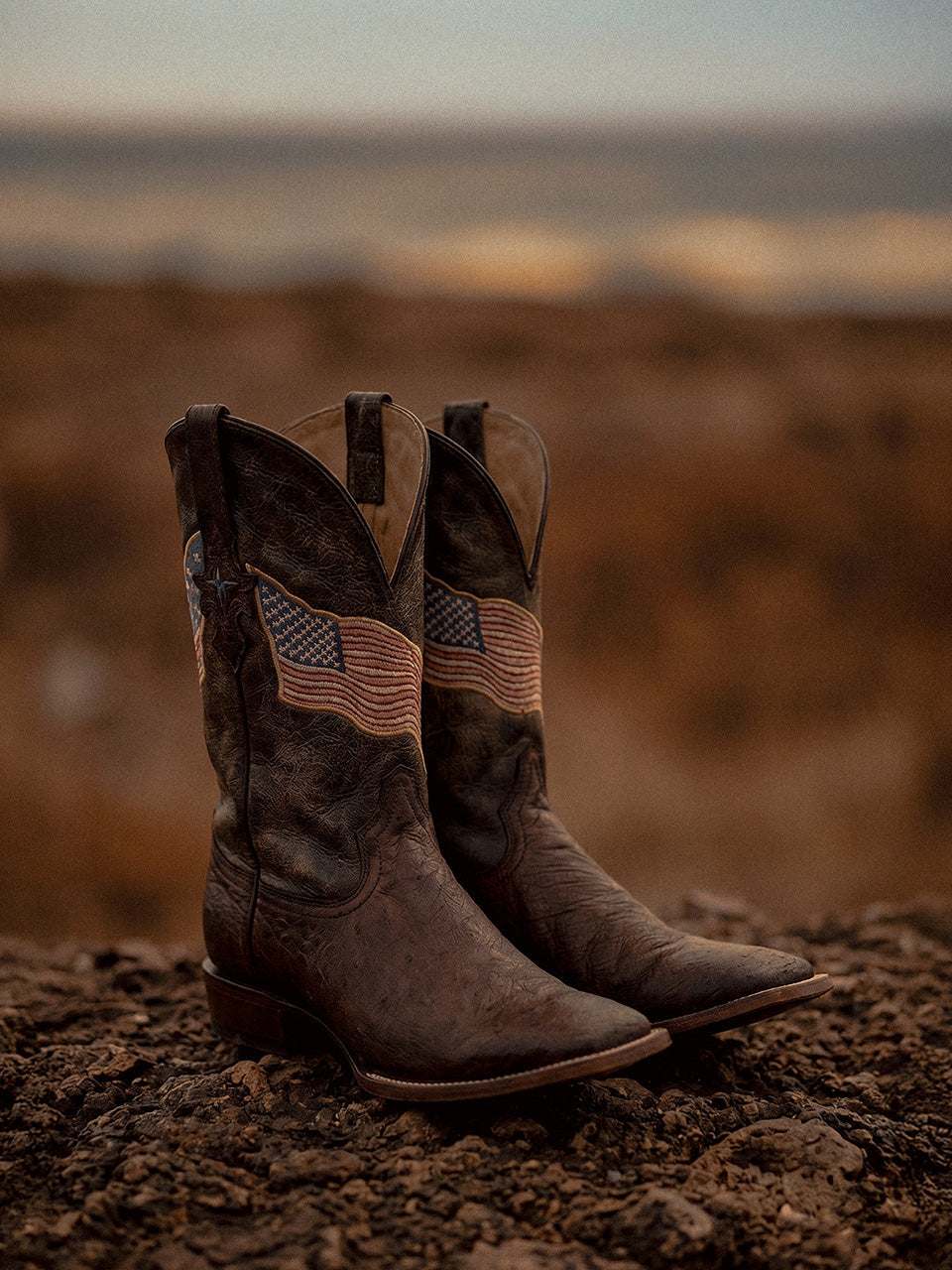 Men's Corral Brown Genuine Ostrich Boots with Patriotic Embroidery