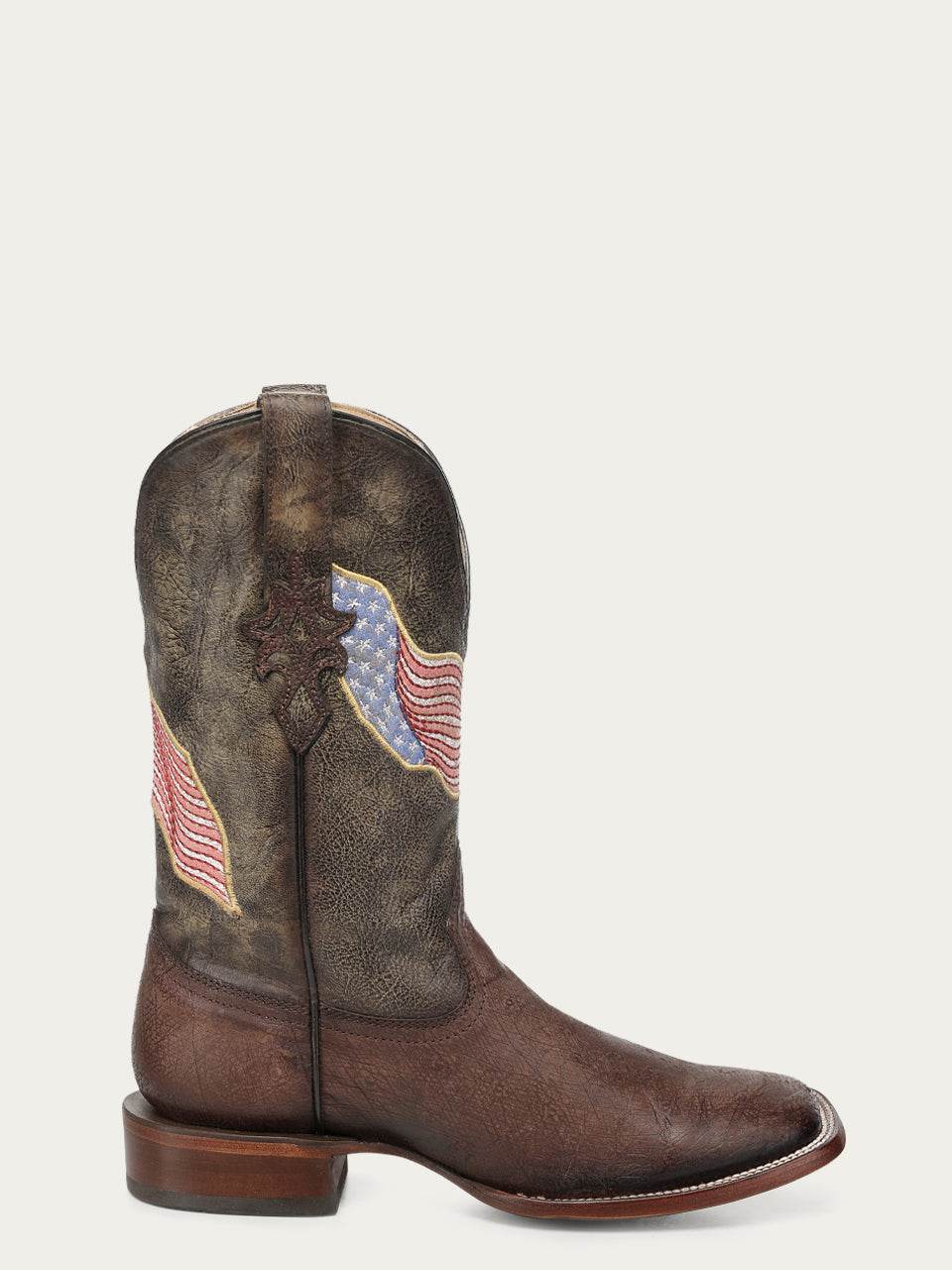 Men's Corral Brown Genuine Ostrich Boots with Patriotic Embroidery