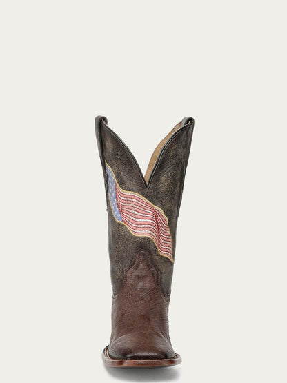 Men's Corral Brown Genuine Ostrich Boots with Patriotic Embroidery