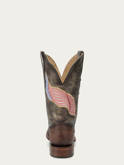 Men's Corral Brown Genuine Ostrich Boots with Patriotic Embroidery