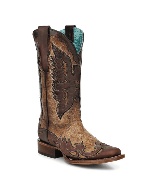 Women's Corral Sand Genuine Eagle Boots with Overlay & Embroidery