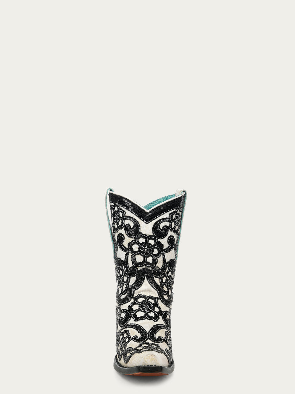 Women's Corral White Genuine Leather Boots with Overlay & SEQUIN-EMBROIDERY Floral Patterns Ankle Boot