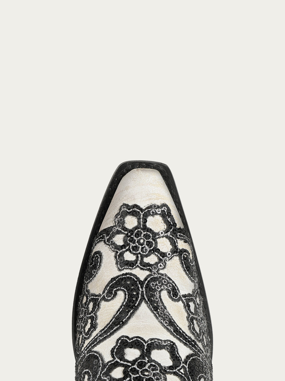 Women's Corral White Genuine Leather Boots with Overlay & SEQUIN-EMBROIDERY Floral Patterns Ankle Boot