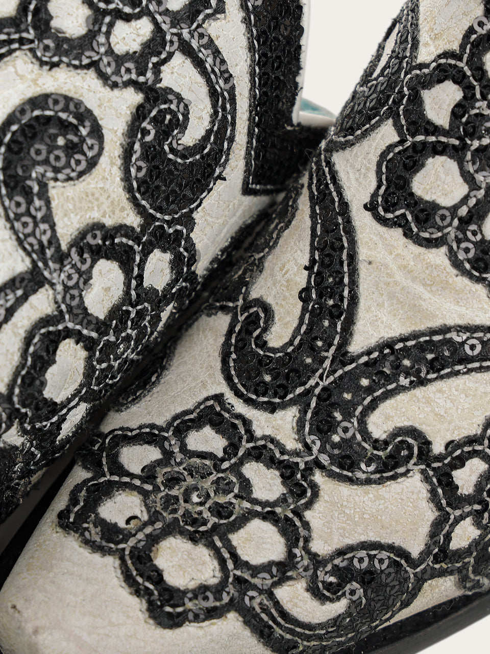 Women's Corral White Genuine Leather Boots with Overlay & SEQUIN-EMBROIDERY Floral Patterns Ankle Boot