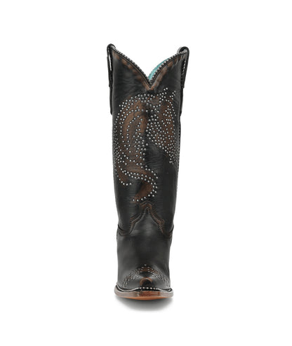 Women's Corral Black Genuine Leather Boots with Honey Horse Desing Studs & Metallic Welt