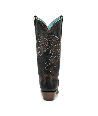 Women's Corral Black Genuine Leather Boots with Honey Horse Desing Studs & Metallic Welt