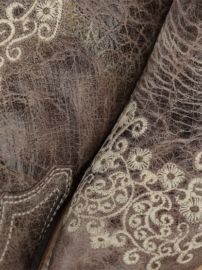 Women's Corral Tobacco Genuine Leather Boots with Floral Embroidery Tall Top