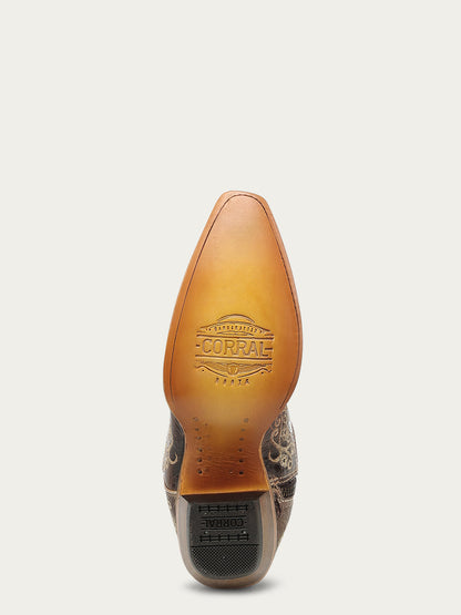 Women's Corral Tobacco Genuine Leather Boots with Floral Embroidery Tall Top