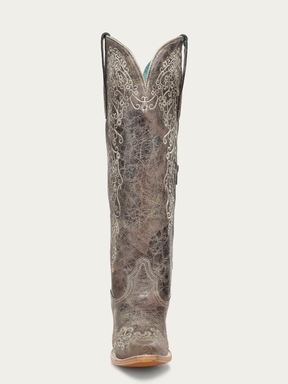 Women's Corral Tobacco Genuine Leather Boots with Floral Embroidery Tall Top