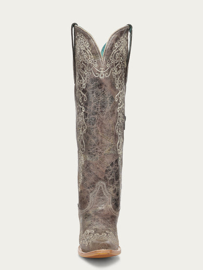 Women's Corral Tobacco Genuine Leather Boots with Floral Embroidery Tall Top
