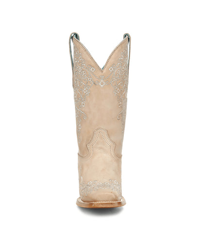 Women's Corral Sand Genuine Leather Boots with Floral Embroidery