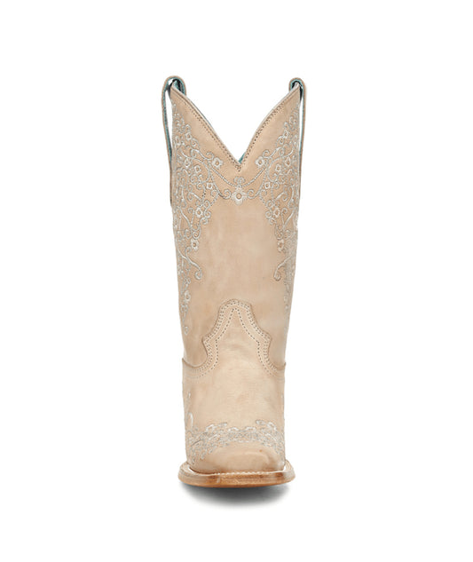 Women's Corral Sand Genuine Leather Boots with Floral Embroidery