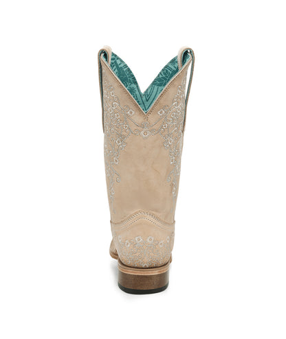 Women's Corral Sand Genuine Leather Boots with Floral Embroidery