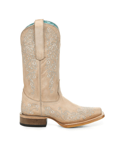 Women's Corral Sand Genuine Leather Boots with Floral Embroidery